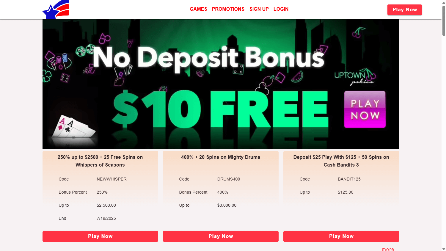 Uptown pokies free spins