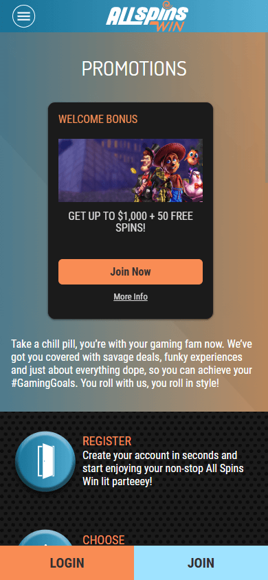 Interfaccia mobile di Wincasino con promozioni bonus