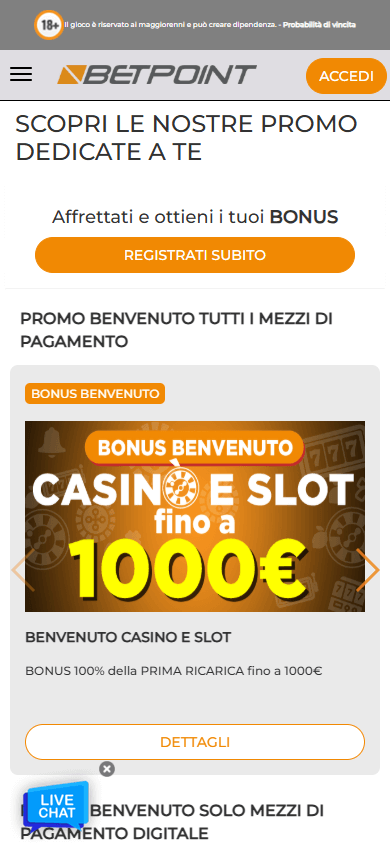 Promozioni di Betpoint su mobile