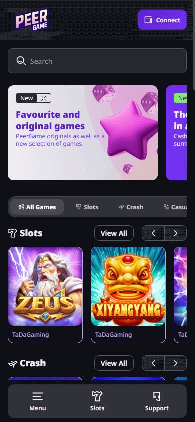 peergame_casino_homepage_mobile