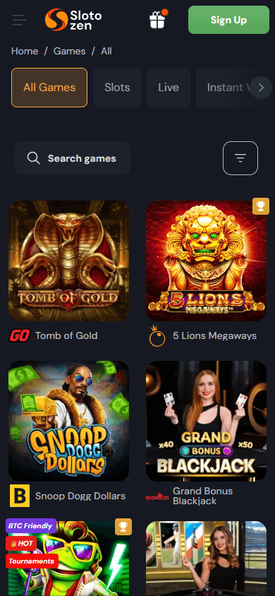 Slotozen Casino mobil spilloversikt