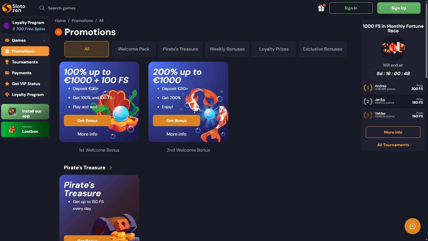 Slotozen Casino kampanjer