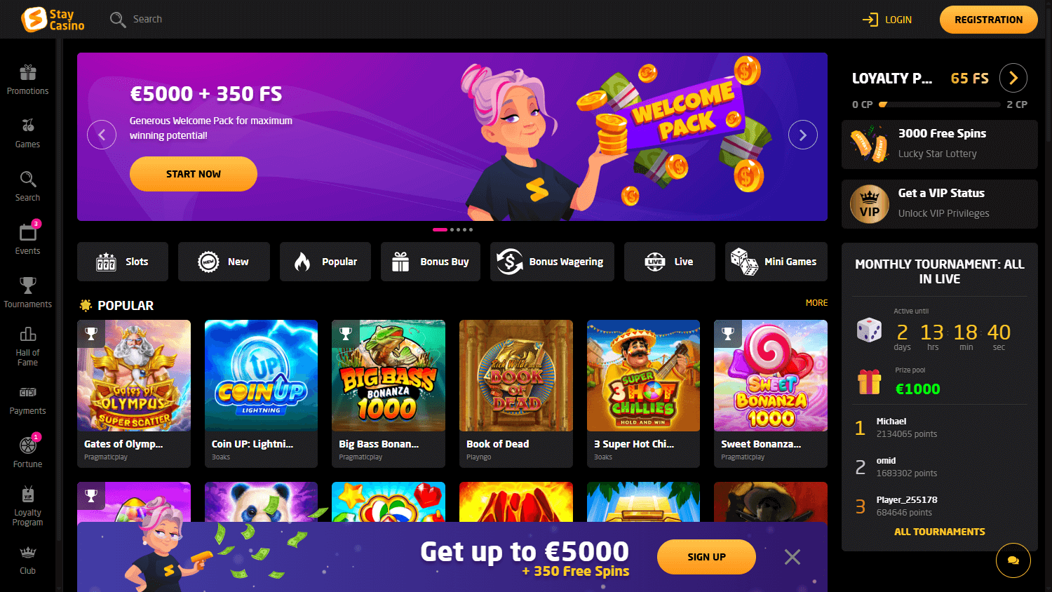 StayCasino hjemmeside