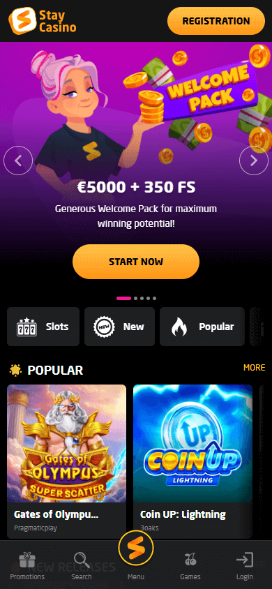 StayCasino mobil hjemmeside
