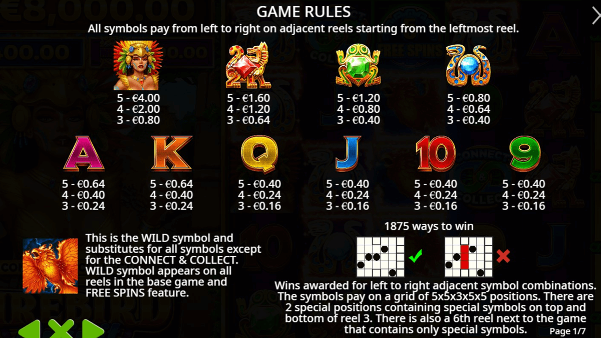 Firebird Spirit paytable