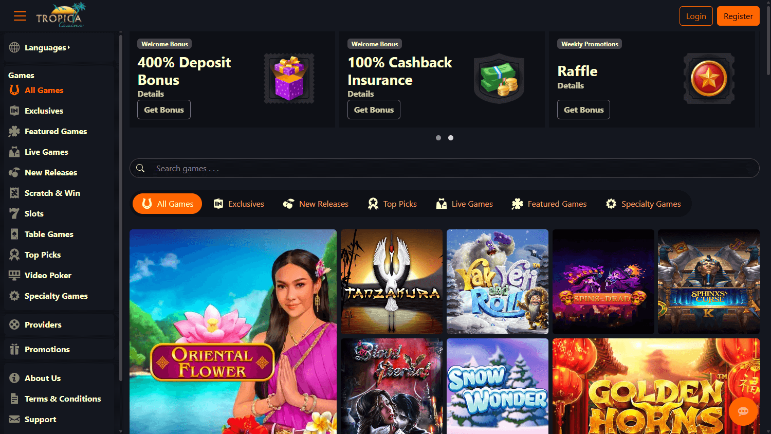tropica_online_casino_homepage_desktop