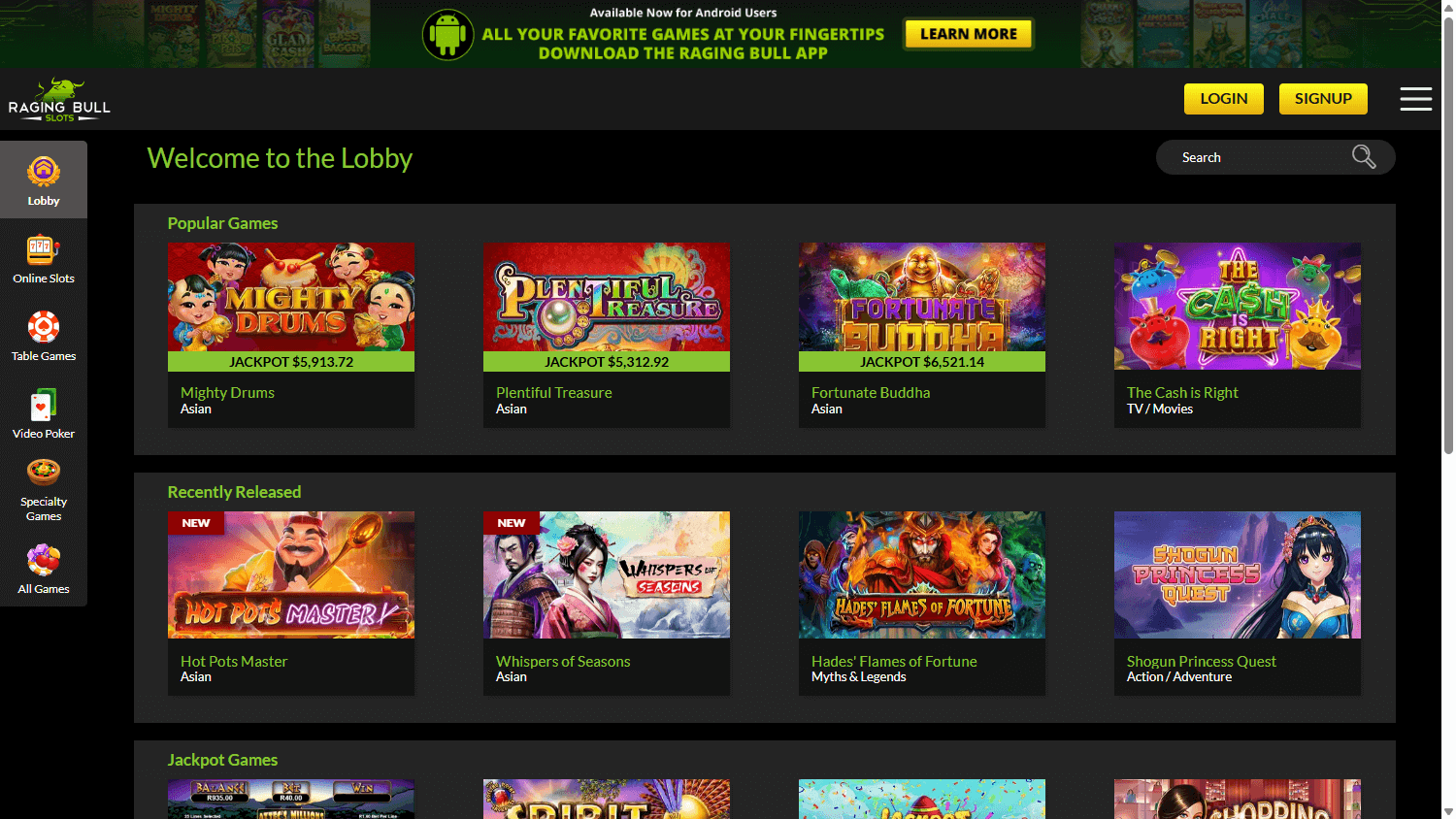 Raging Bull Slots Casino Game Gallery