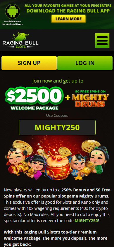 Raging Bull Casino Promotions Mobile Interface