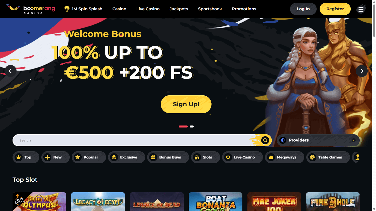 Boomerang Casino Homepage