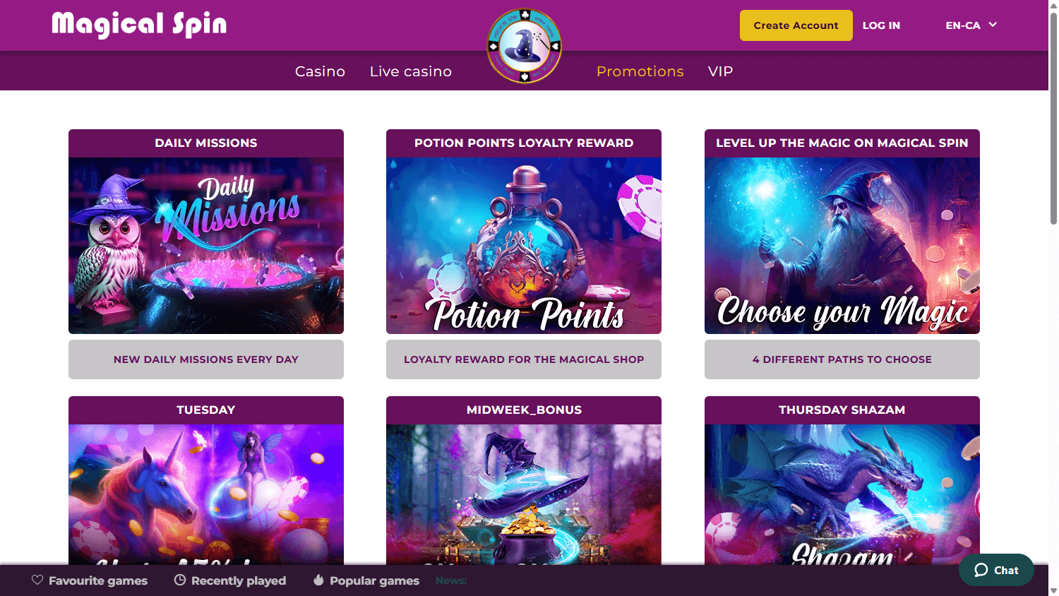 Promotions Magical Spin incluant la carte cadeau