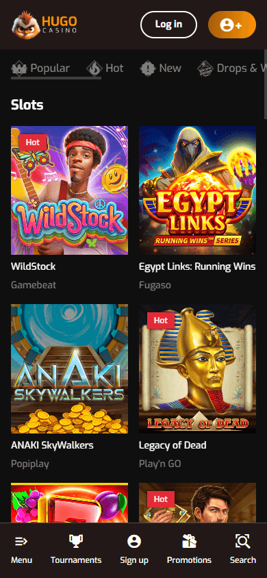 Mobil spilgalleri på Hugo Casino