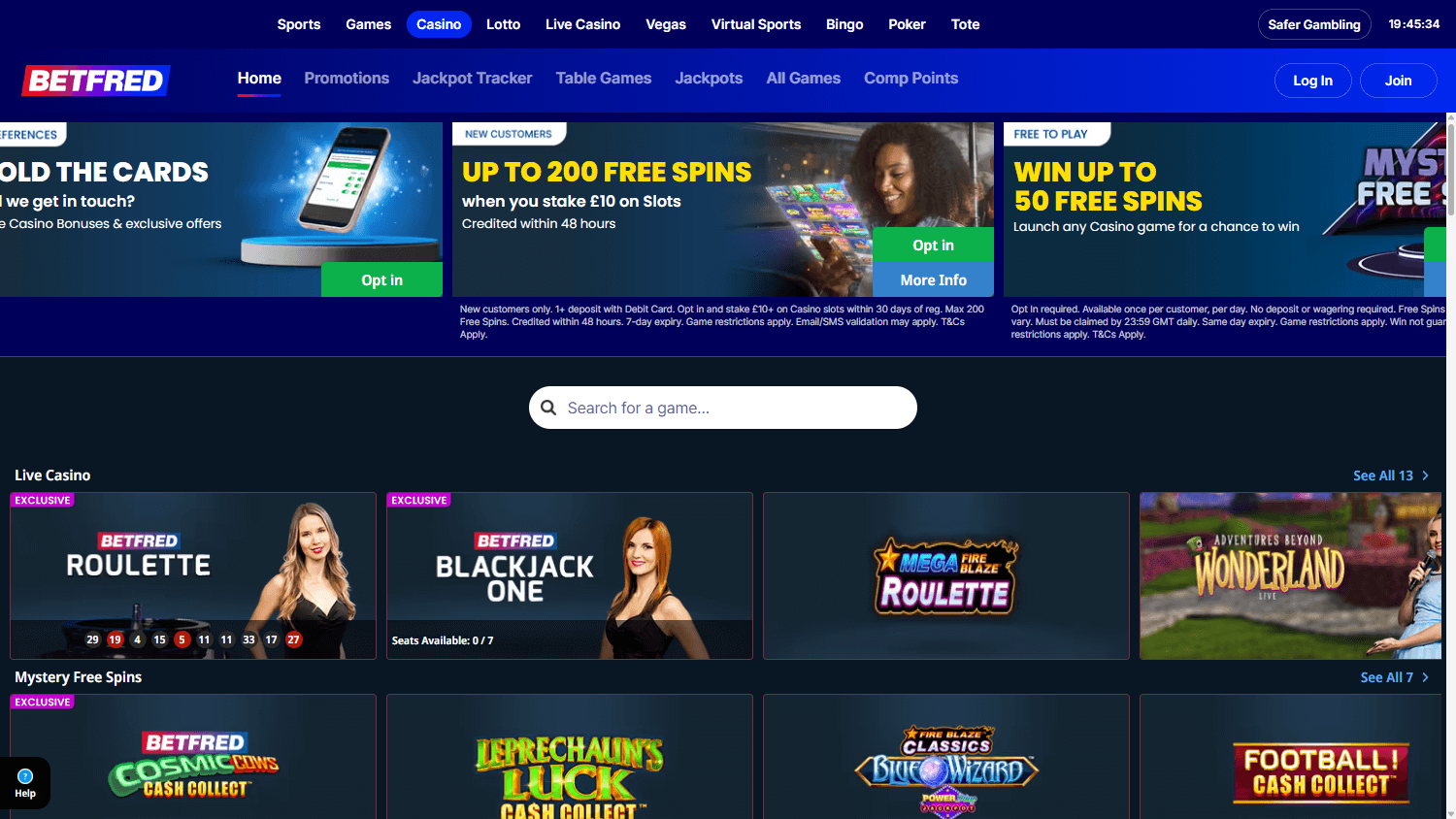Betfred homepage website screenshot