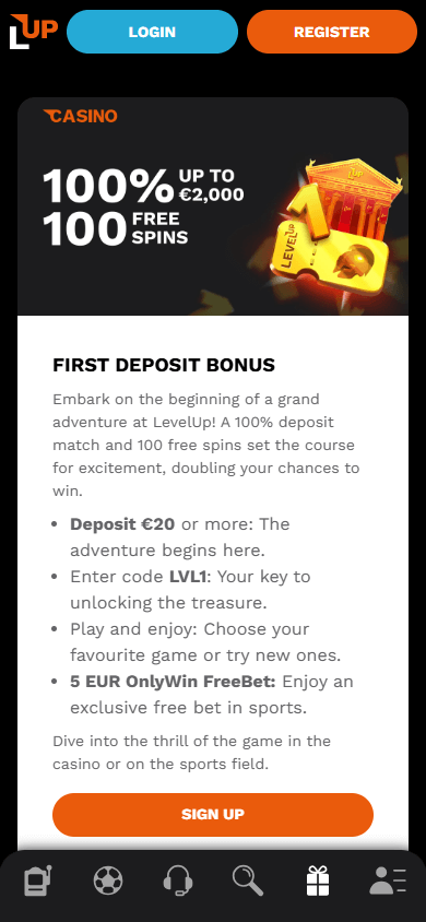 schalte frei Level Up Casino bonus ohne einzahlung