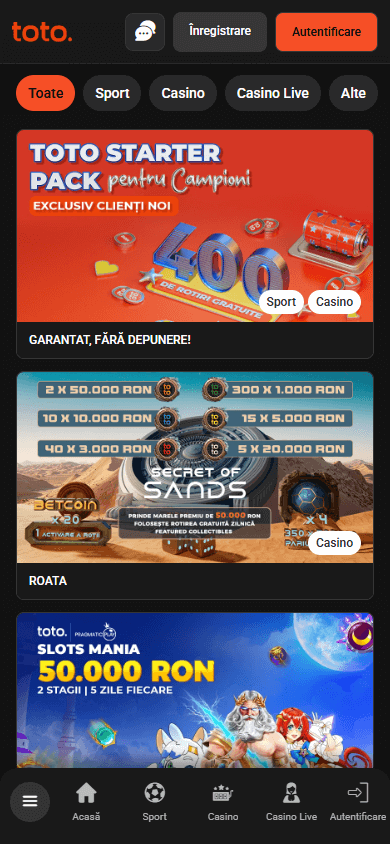Schermafbeelding van de Casino Toto app promotiepagina op mobiel