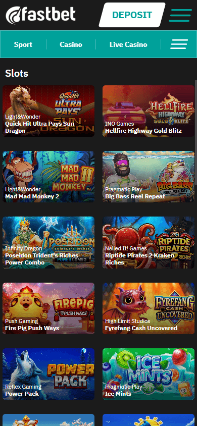 Galleria giochi mobile Fastbet