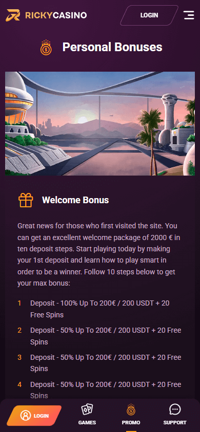 Ricky Casino mobile promotions interface showcasing free spins offers