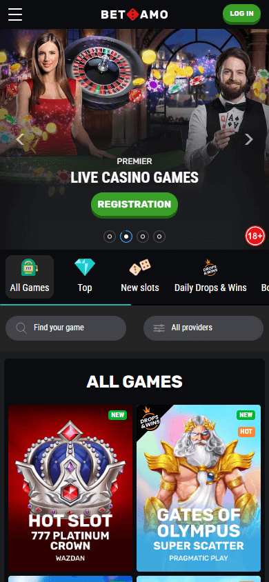 Betamo casino game gallery interface op mobiel apparaat