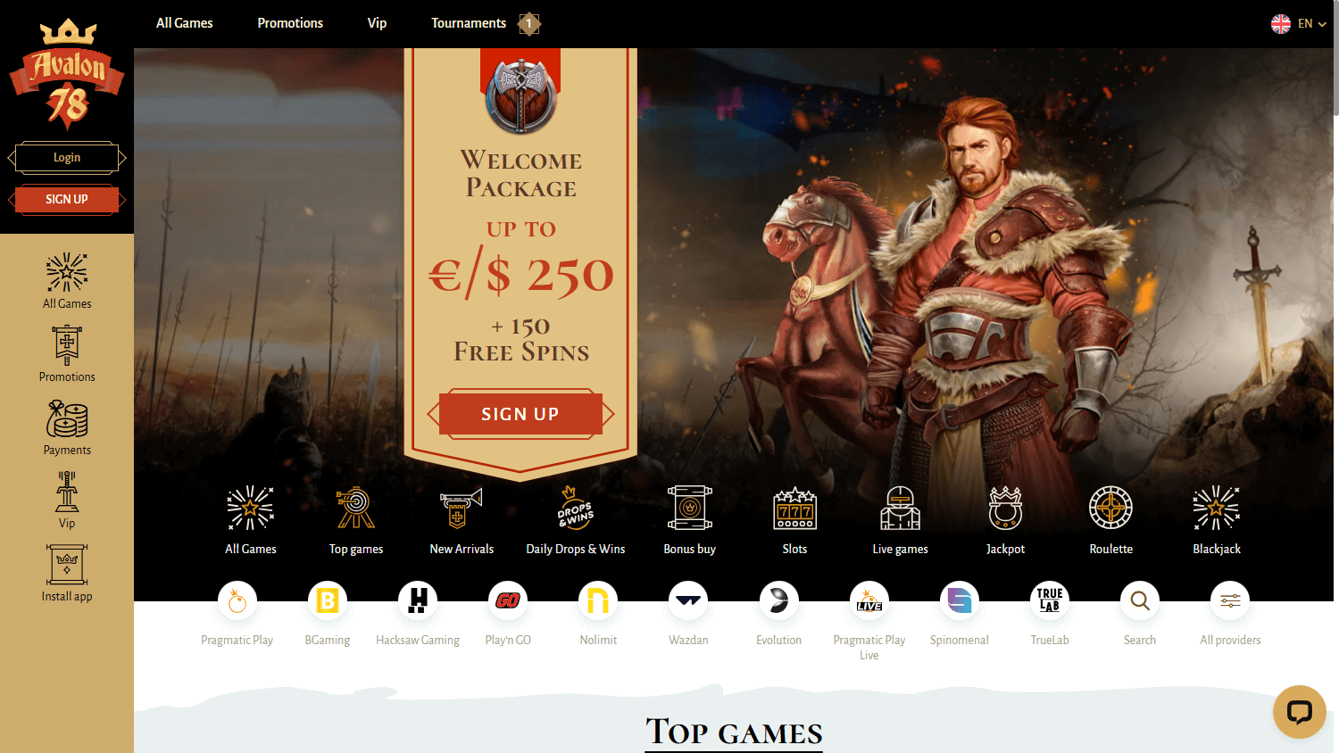 Avalon78 casino homepage