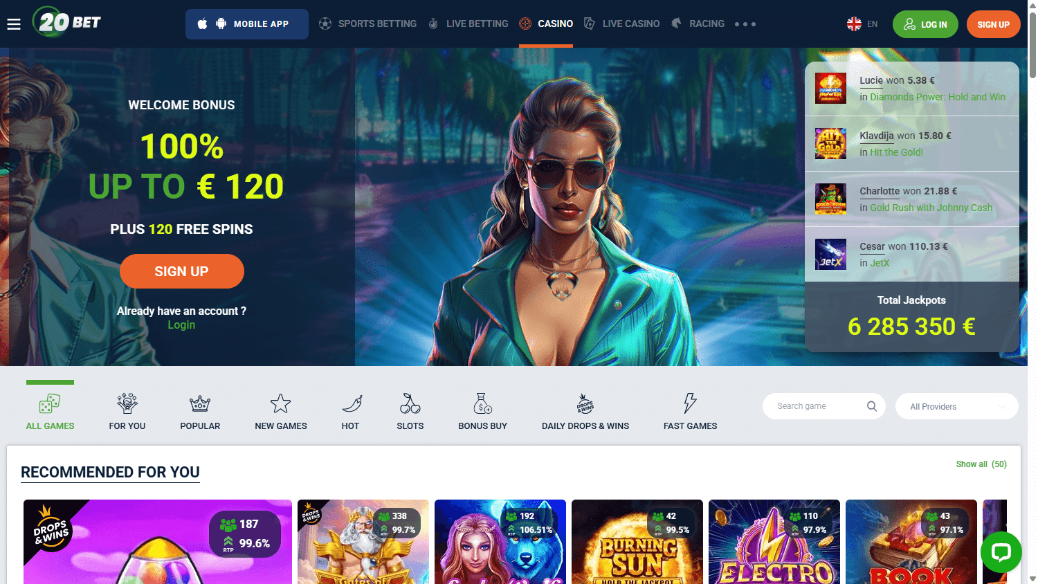 20bet Casino Játék Galéria Asztali Verzió