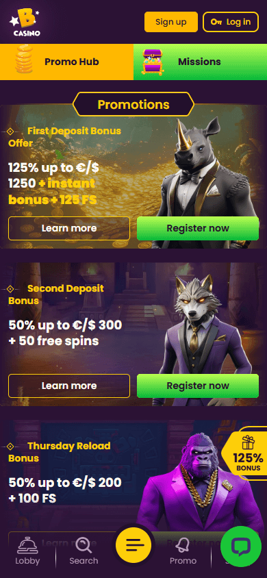 Screenshot der Bizzo Casino Mobile App mit Bonusangeboten