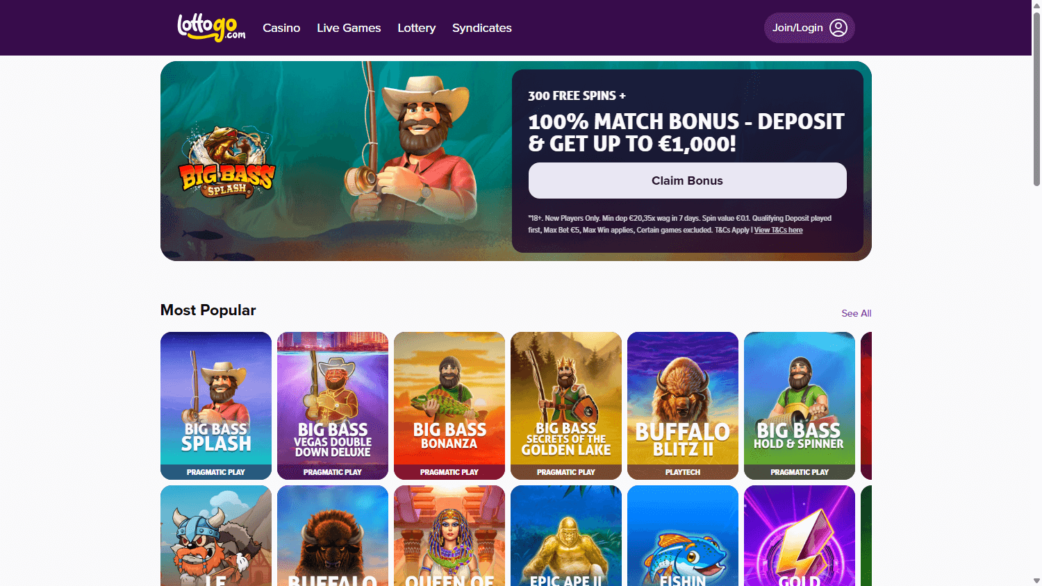 LottoGo homepage website screenshot
