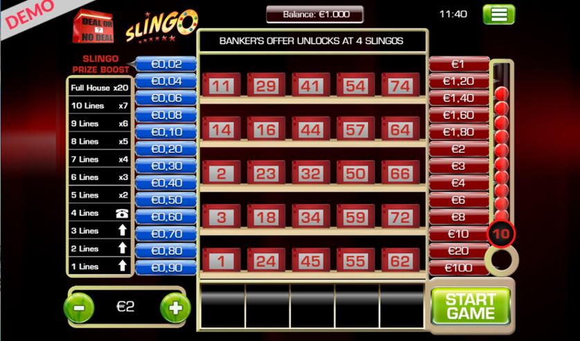 Slingo Deal or No Deal Free Play in Demo Mode