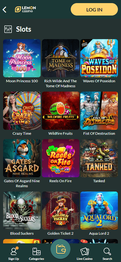 Lemon Casino mobil játékgaléria