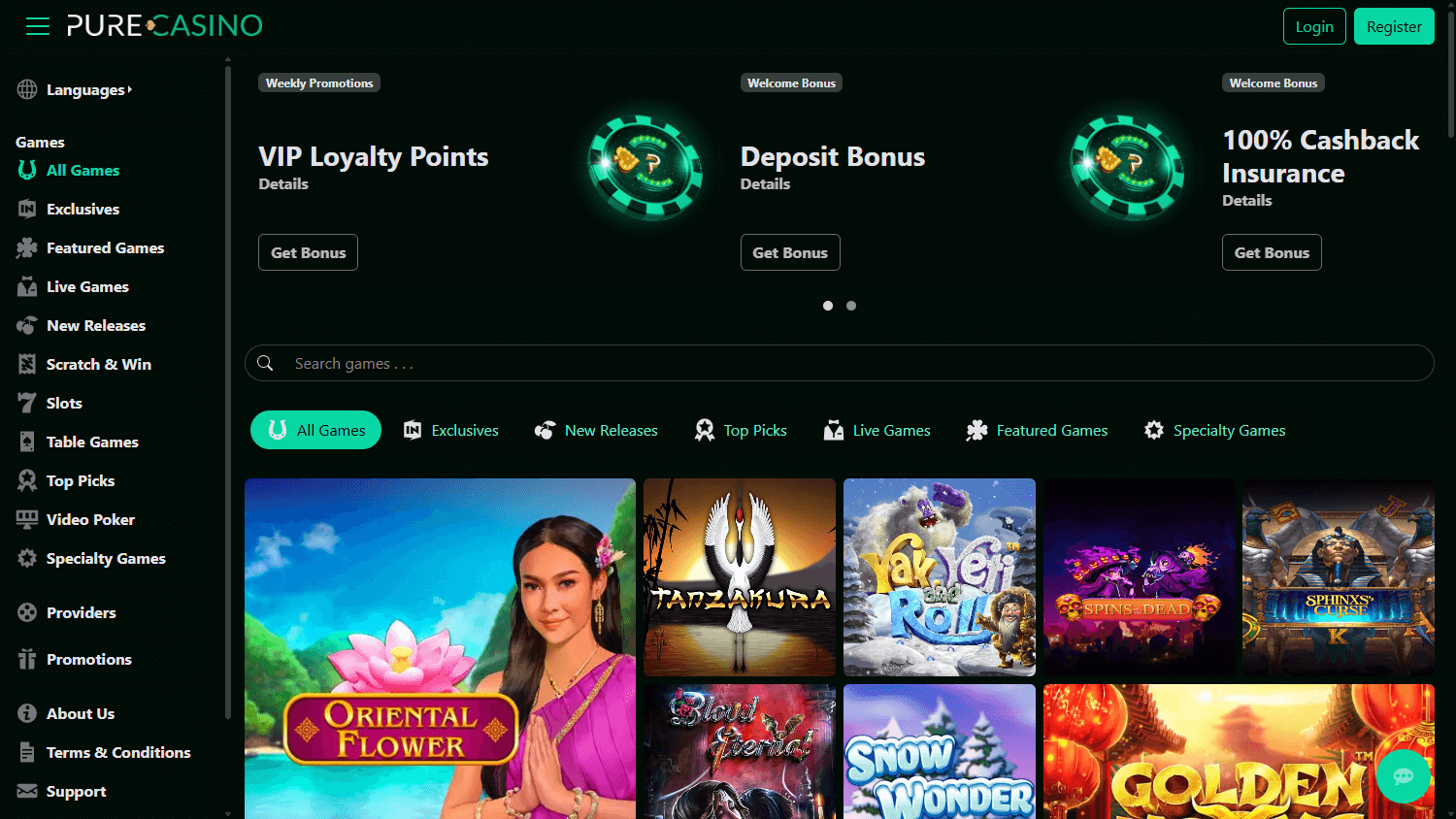 Pure_Casino_homepage_desktop