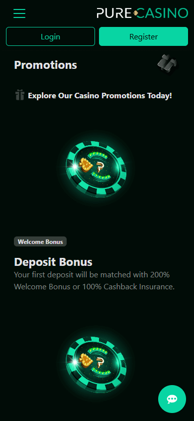 Pure Casino mobile promotions interface