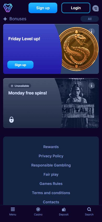 Viperspin Casino Promotions Mobile Interface