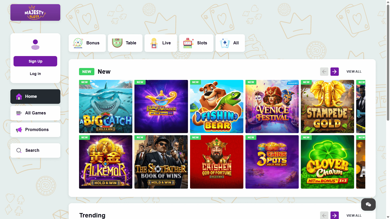 MajestySlots_Casino_homepage_desktop