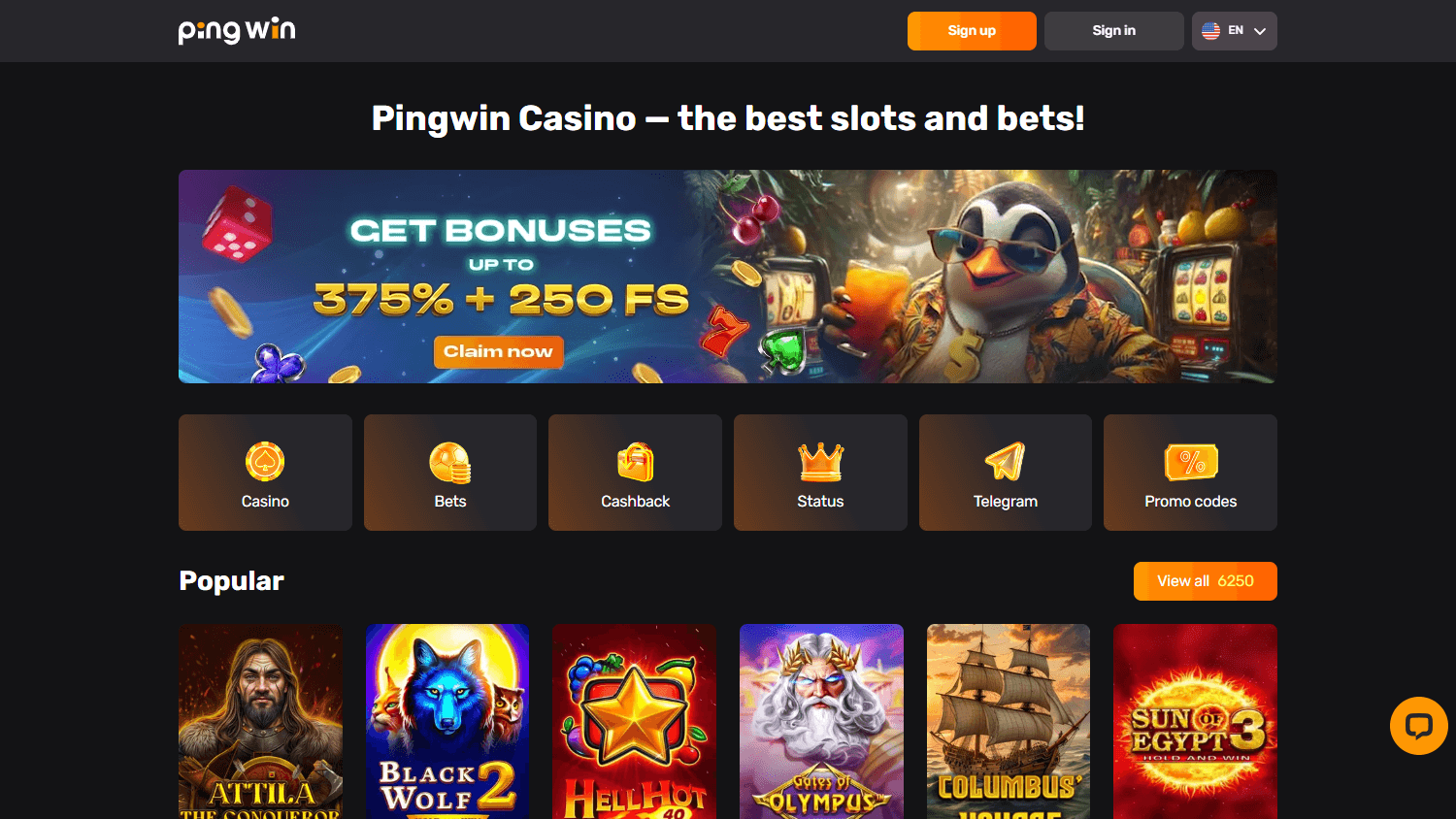 PingWin_Casino_homepage_desktop