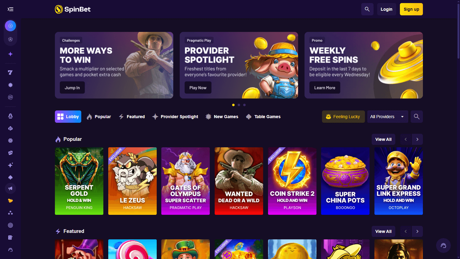 SpinBet Casino Game Gallery
