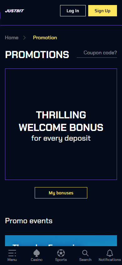 Justbit casino promoties op mobiel