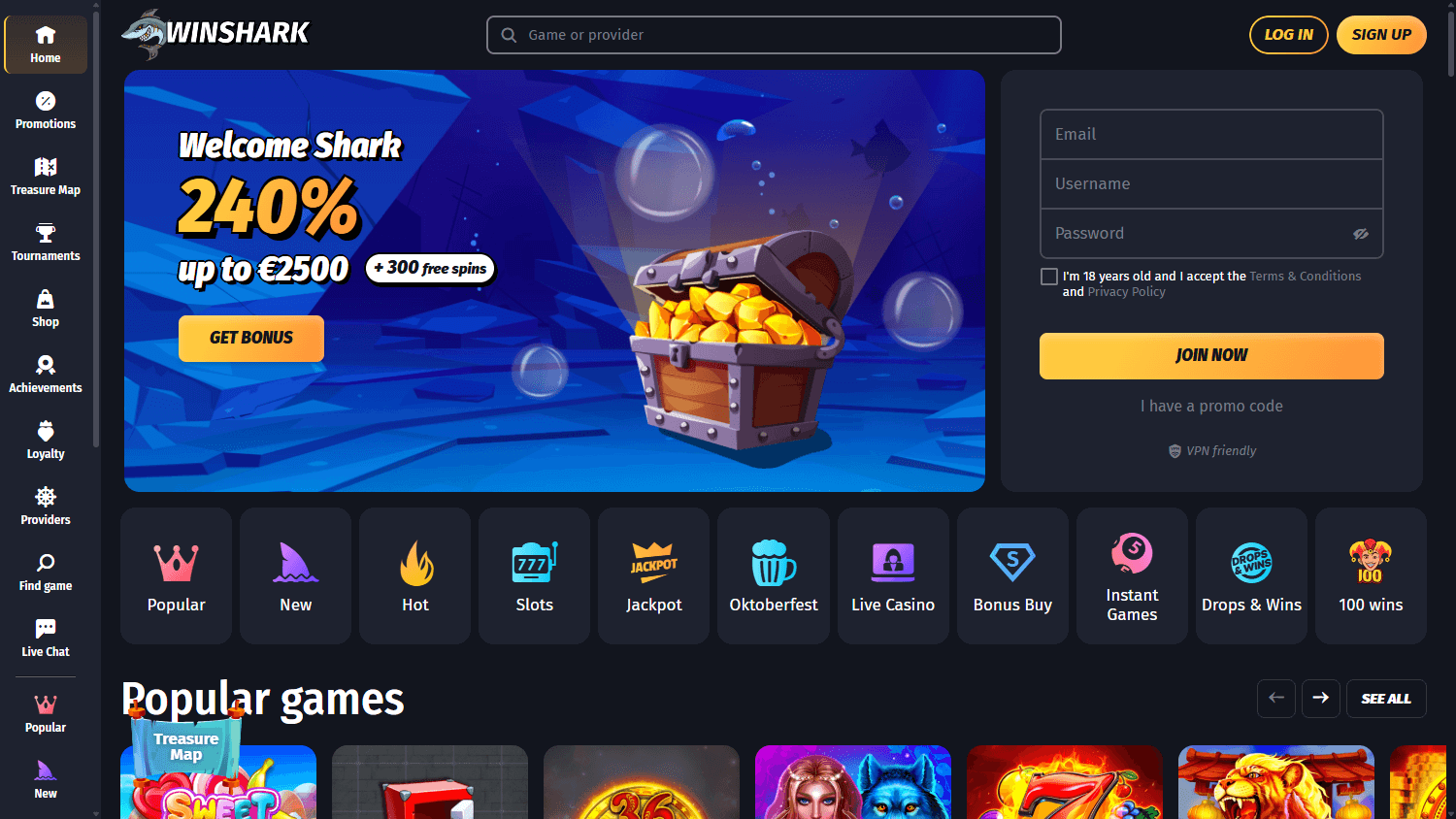 winshark_casino_homepage_desktop