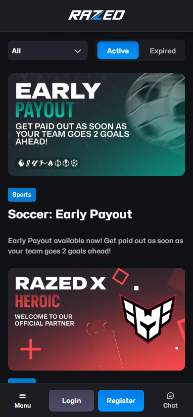 Razed Casino Mobile Promotions Interface