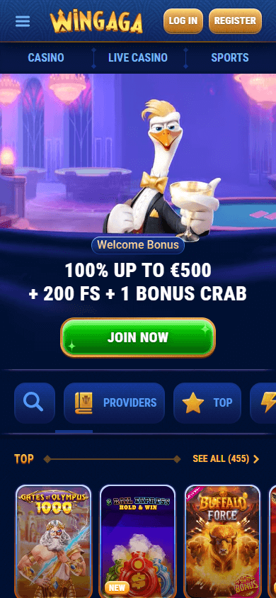 WinGaga_Casino_homepage_mobile