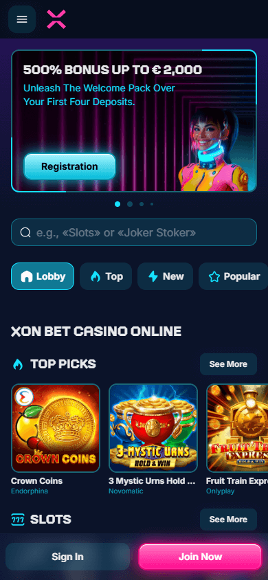 Xon_Bet_Casino_homepage_mobile