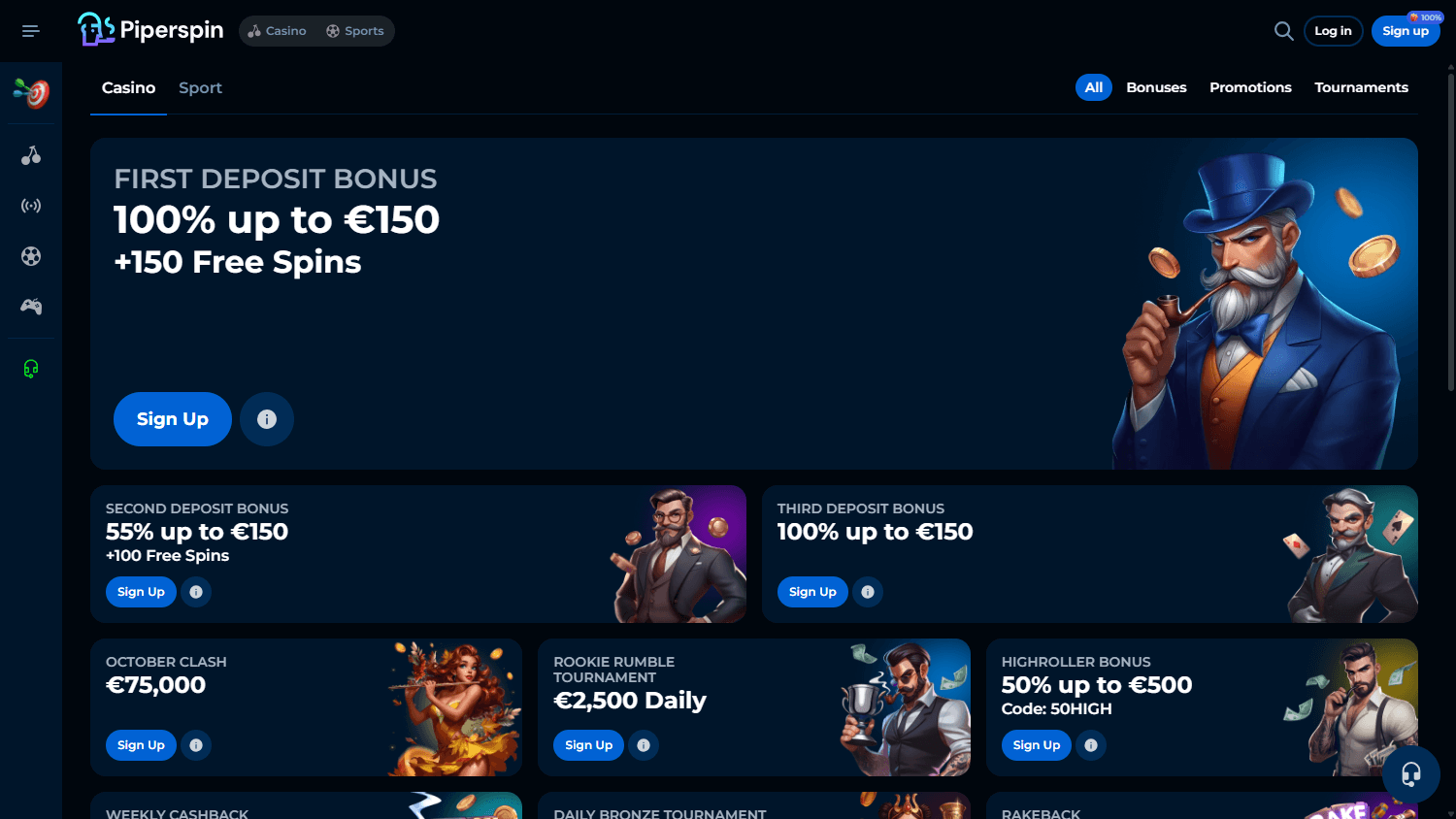 activa PiperSpin Casino bono de referido promoción
