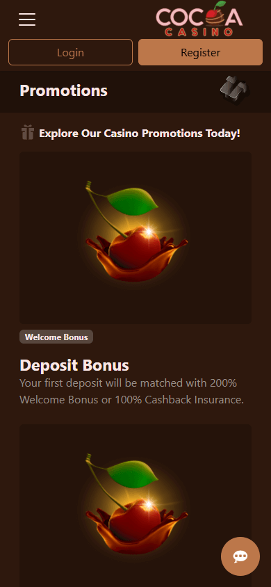 Cocoa Casino Mobile Promotions Interface