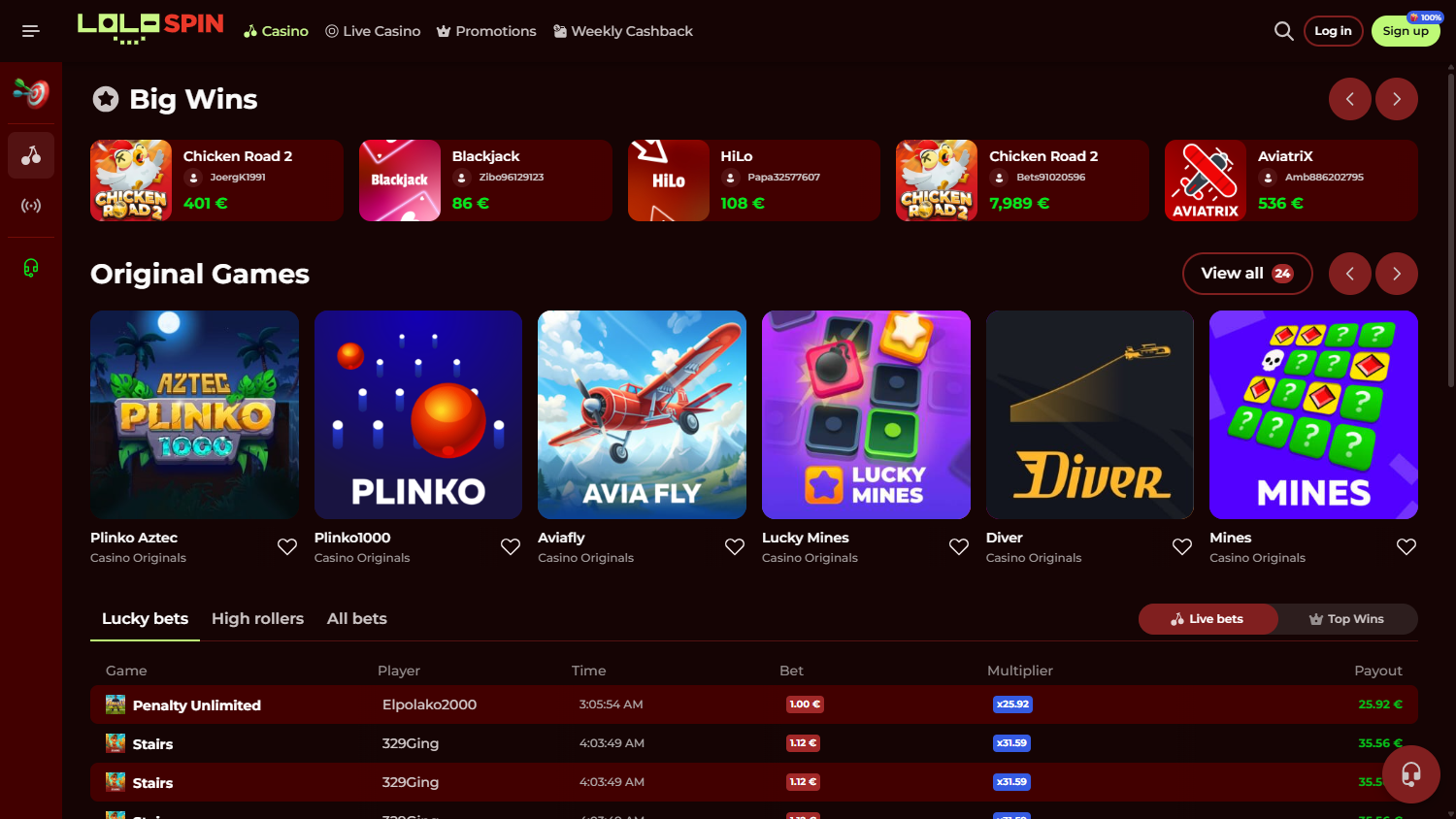 Lolospin_Casino_homepage_desktop