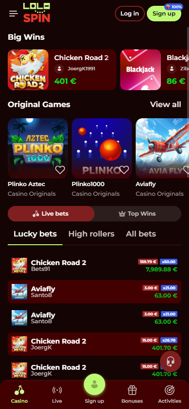 Lolospin_Casino_homepage_mobile
