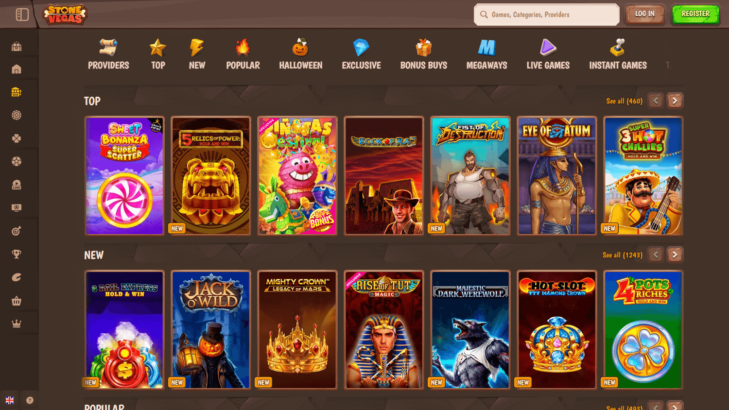 Stone Vegas Casino Spielgalerie auf Desktop