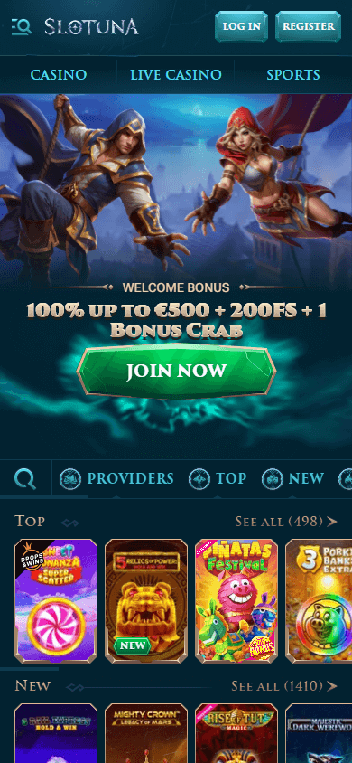 Slotuna Casino Homepage Mobile