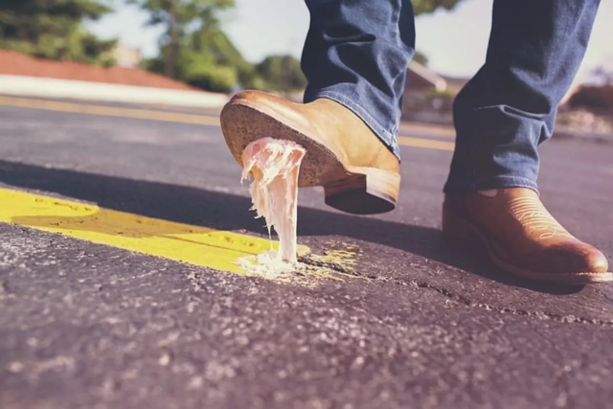 person-steps-in-gum-with-shoes