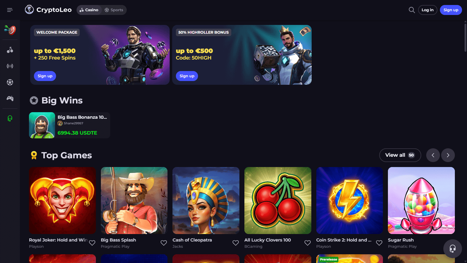 CryptoLeo_Casino_homepage_desktop