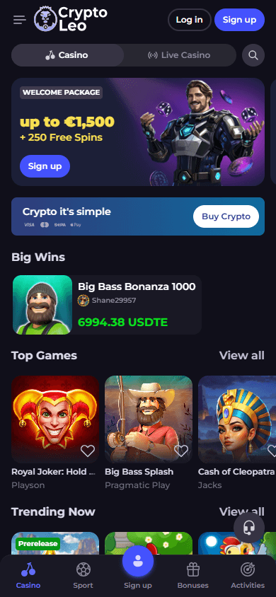 CryptoLeo_Casino_homepage_mobile