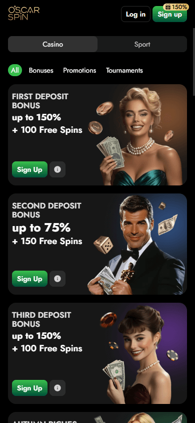 Oscar Spin Casino stortingsbonus advertentie