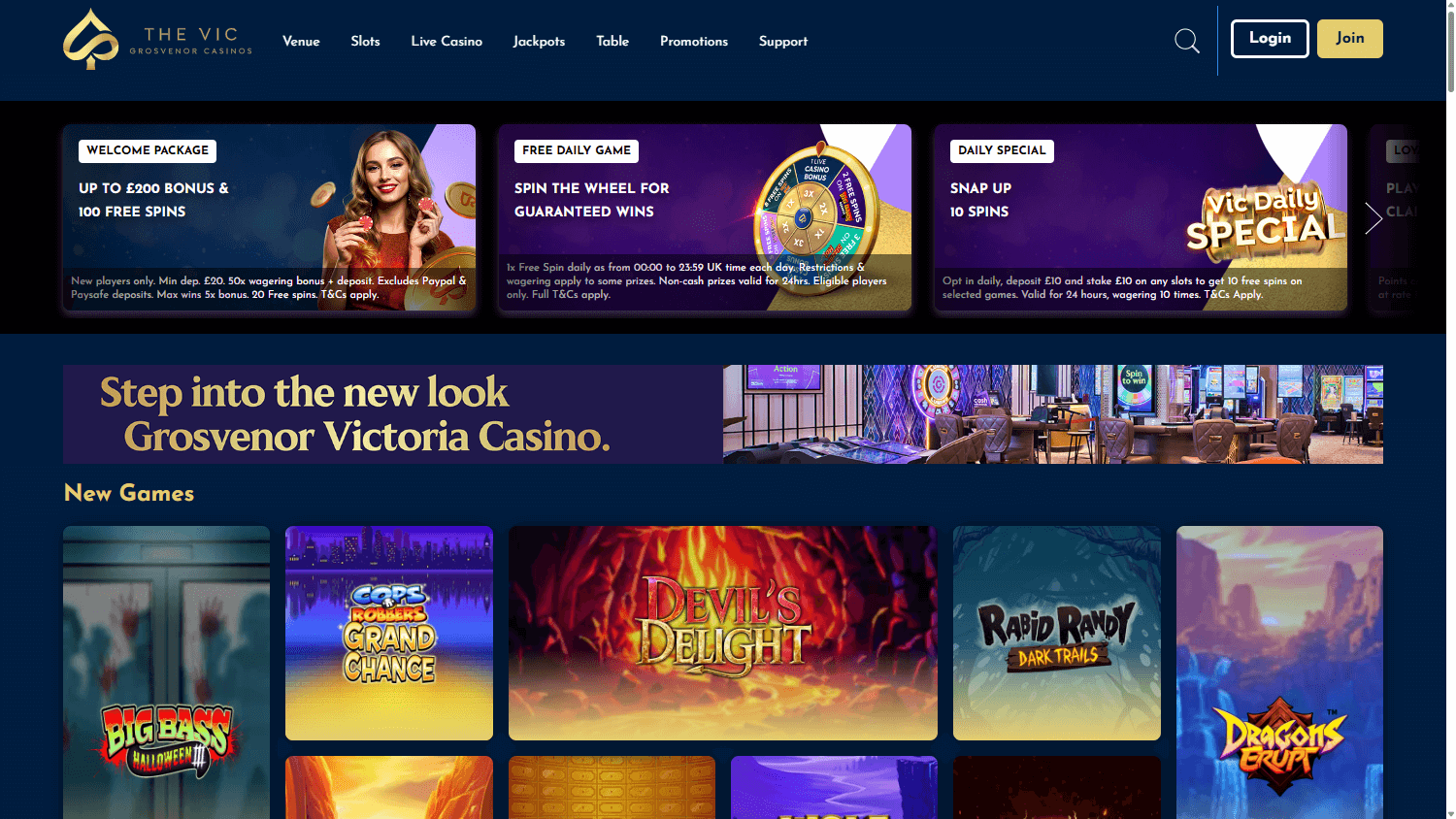 The Vic homepage website screenshot