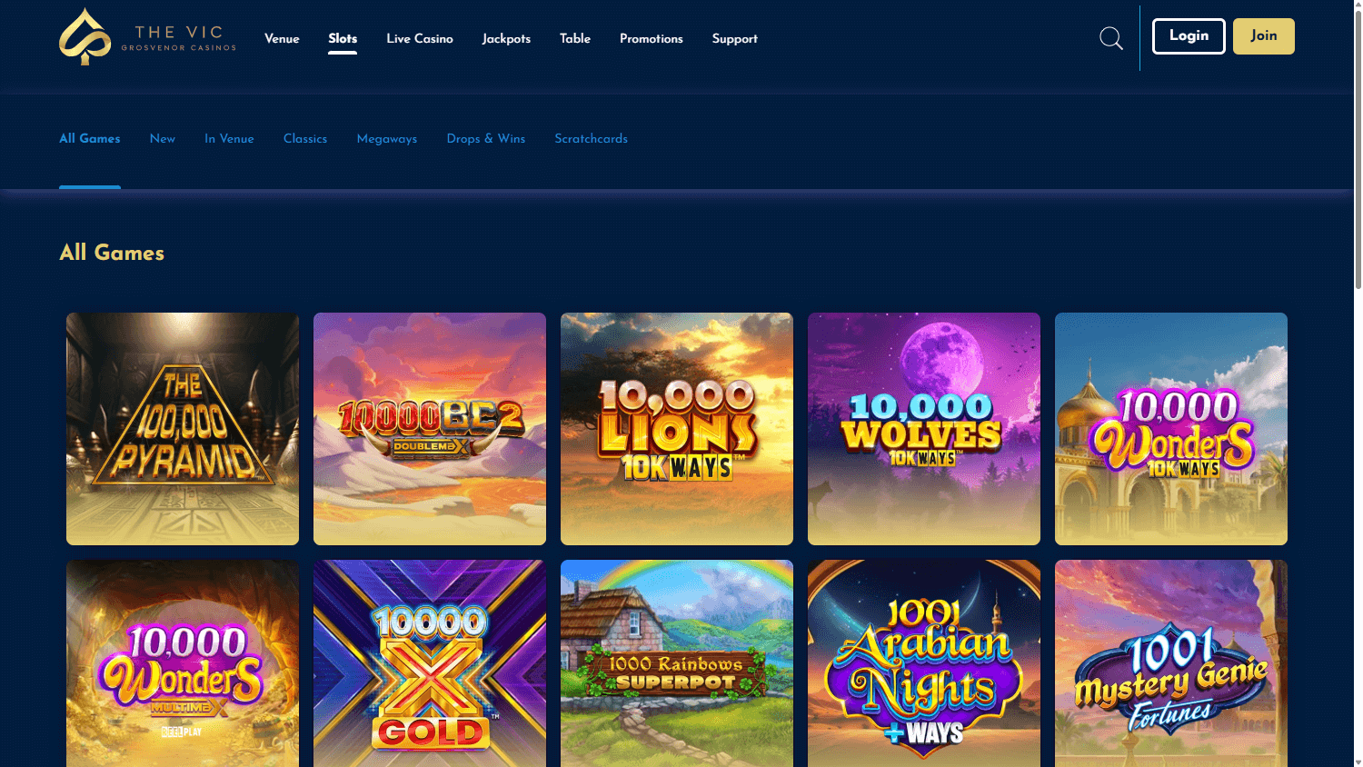 The Vic casino lobby website screenshot